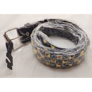 Black Faux Leather Studded Belt Gold Black Studs Urban Streetwear Adjustable